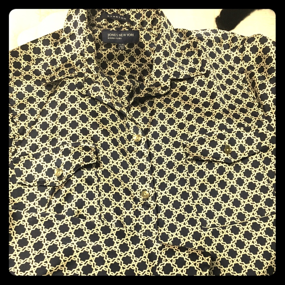 Jones New York Navy/Gold Blouse